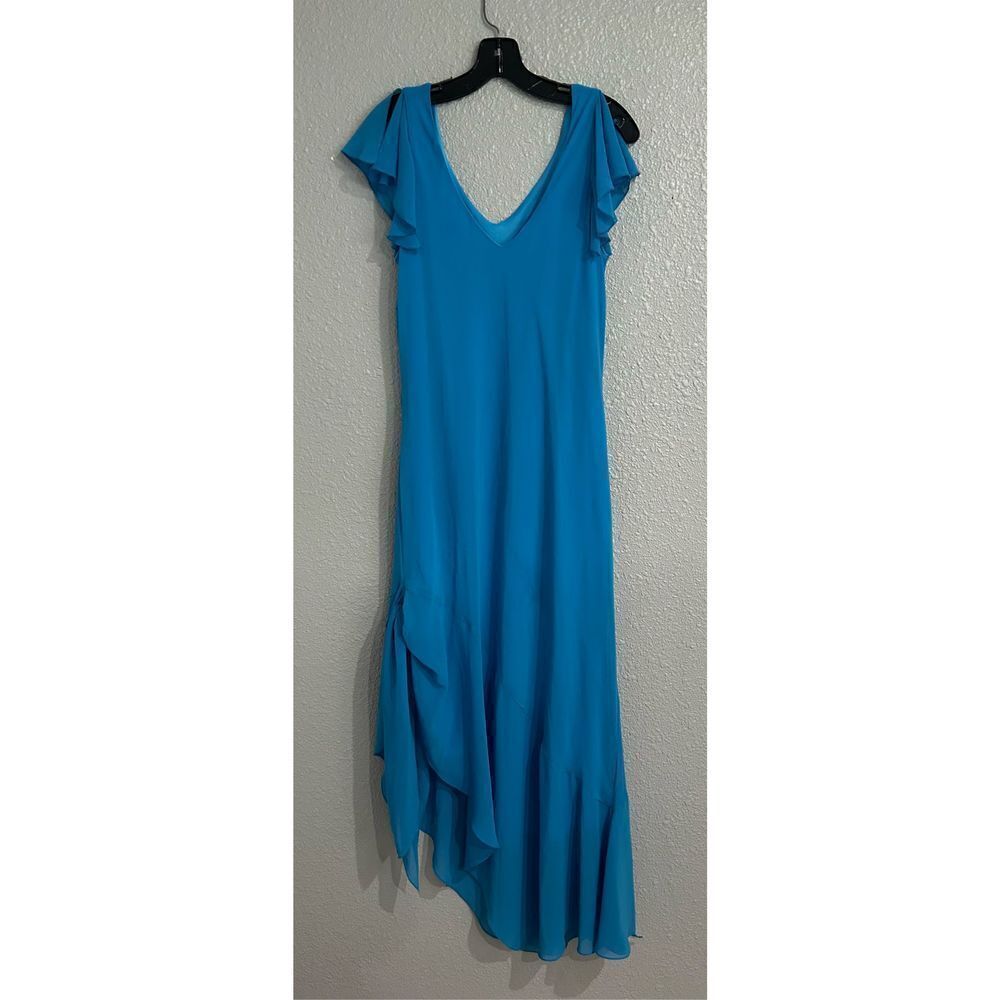 Vintage Floor Length Gown Slimming Sexy Vneck & Back.High low hem line Side scar